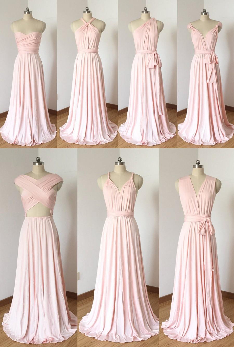 Hochzeit - Blush Pink Spandex Long Convertible Bridesmaid Dress