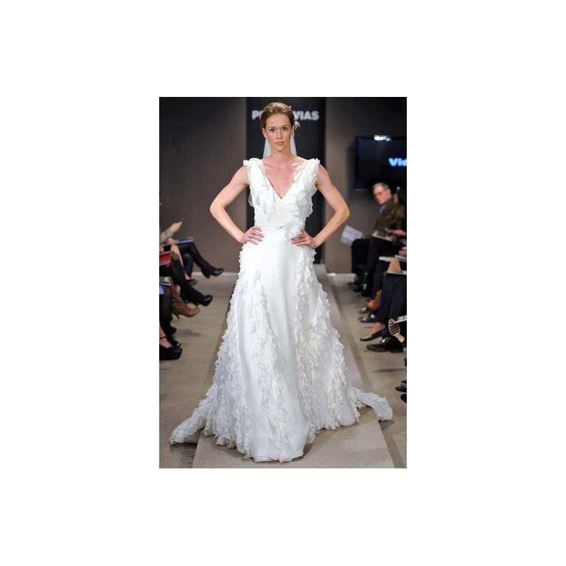 Hochzeit - Pronovias FW13 Dress 7 - Fall 2013 V-Neck Full Length A-Line White Pronovias - Rolierosie One Wedding Store