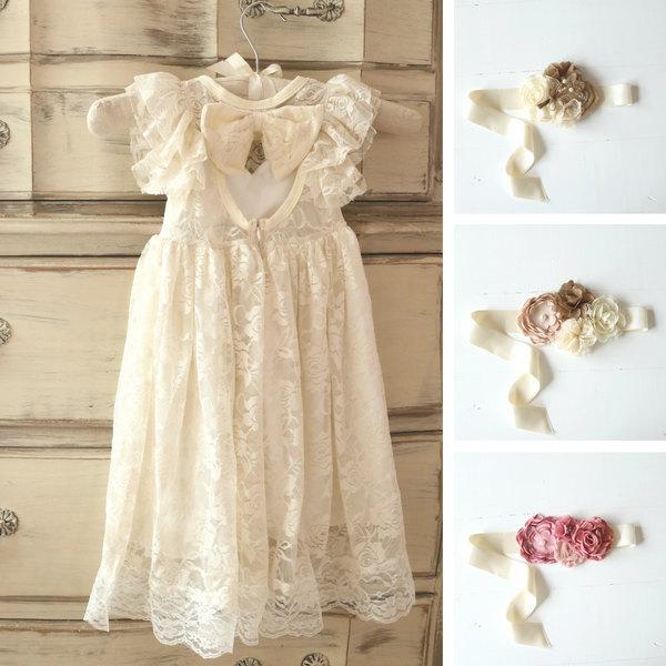 Hochzeit - ivory flower girl dress, girls lace dress, country lace dress, rustic flower girl dress, long sleeve lace dress, boho flower girl dresses