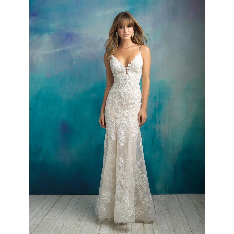 Mariage - Allure Bridals Spring/Summer 2018 9501 Sweep Train Ivory Fit & Flare Spaghetti Straps Open V Back Lace Beading Dress For Bride - Customize Your Prom Dress