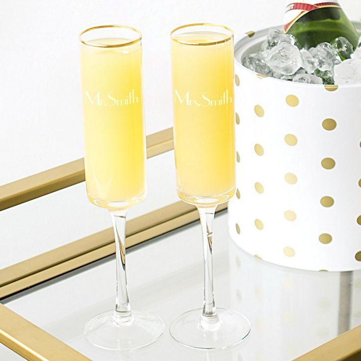 Wedding - Personalized 8 Oz. Gold Rim Contemporary Champagne Flutes (Set Of 2)
