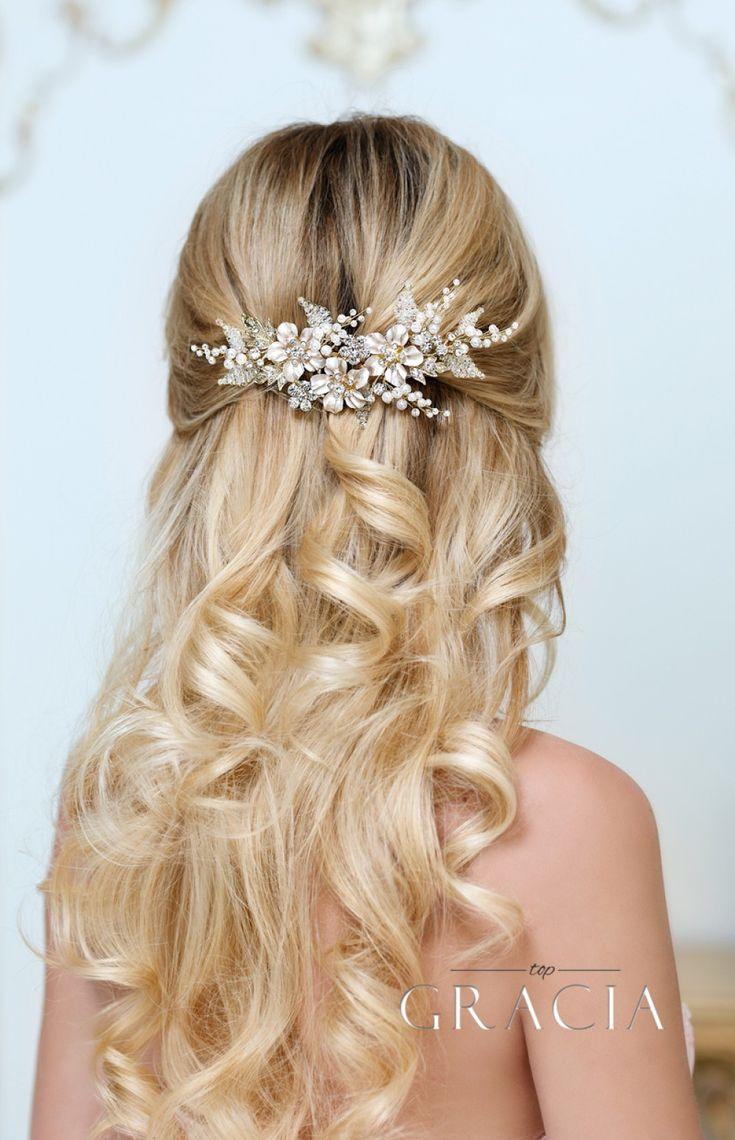 Wedding - GAIA Flower Silver Pearl Wedding Hair Comb Rhinestone Bridal Hair Jewelry Crystal Headpiece