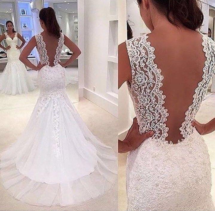 زفاف - New Lace Appliqué Tulle Mermaid Wedding Dress, Open V Back, UK Tailor