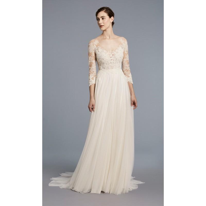 Hochzeit - Anne Barge Spring/Summer 2018 Ava Court Train Illusion Lace Appliques Vintage Aline Ivory 3/4 Sleeves Bridal Gown - Customize Your Prom Dress
