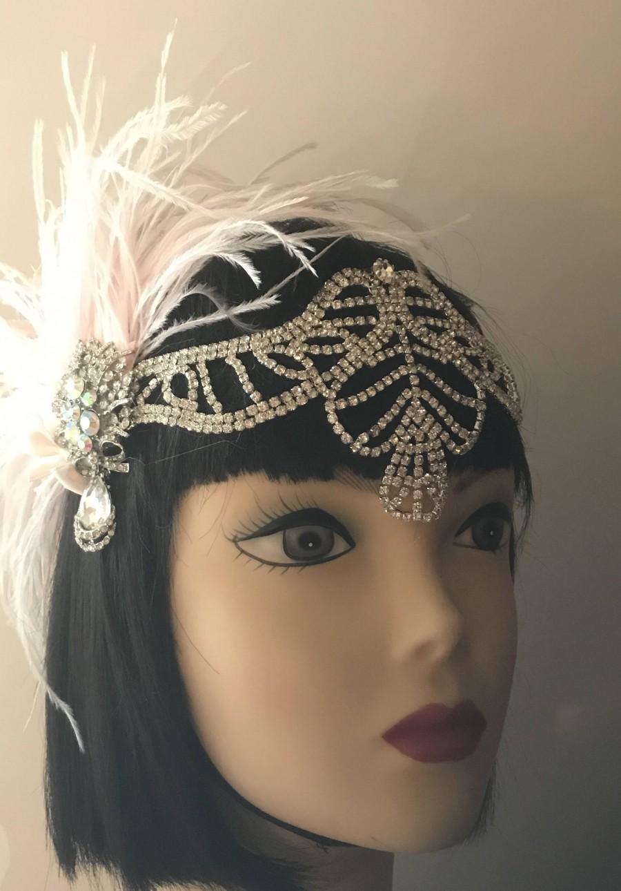 Mariage - Gatsby headpiece/1920s headpiece/flapper headpiece/Bridal headpiece/Rhinestone headpiece/Wedding accessories/Ostrich/hair accessories/Fiona