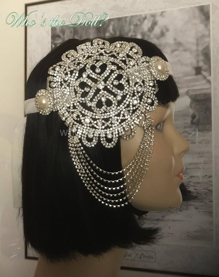 زفاف - 1920s Gatsby headpiece/flapper headpiece/Gatsby headpiece/Art Deco headpiece/Rhinestone headpiece/Pearl headpiece/hair accessories/Athena