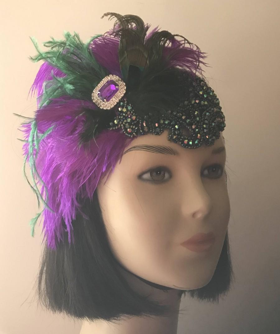 زفاف - 1920s Gatsby headpiece/Peacock headpiece/Flapper headpiece/Beaded headpiece/Wedding headpiece/Rhinestone/hair accessories/hair jewelry/Doria