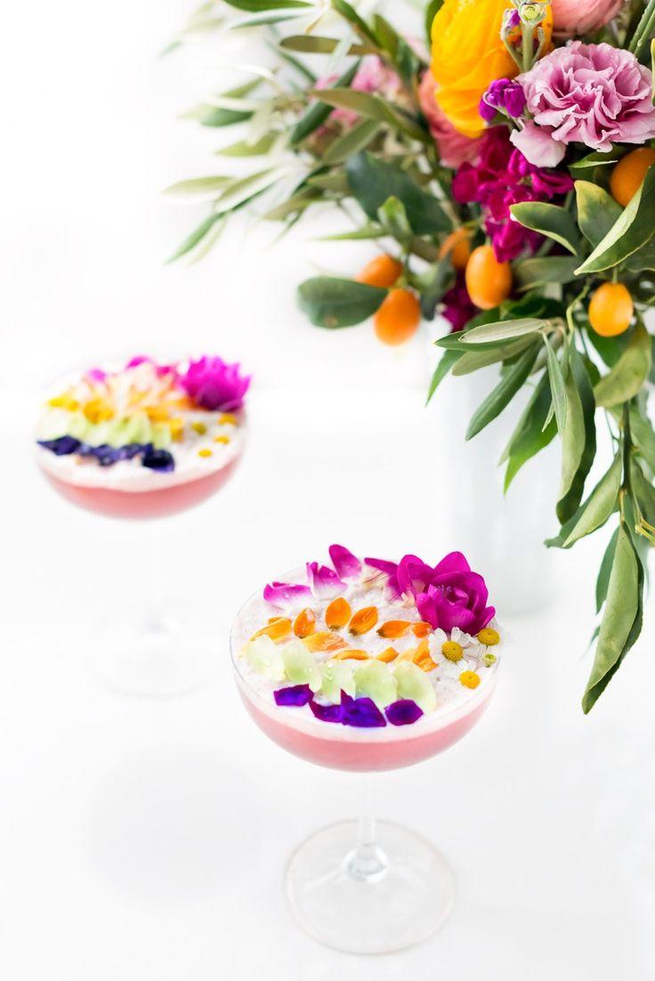 Hochzeit - Edible Flower Rainbow Sour Cocktail