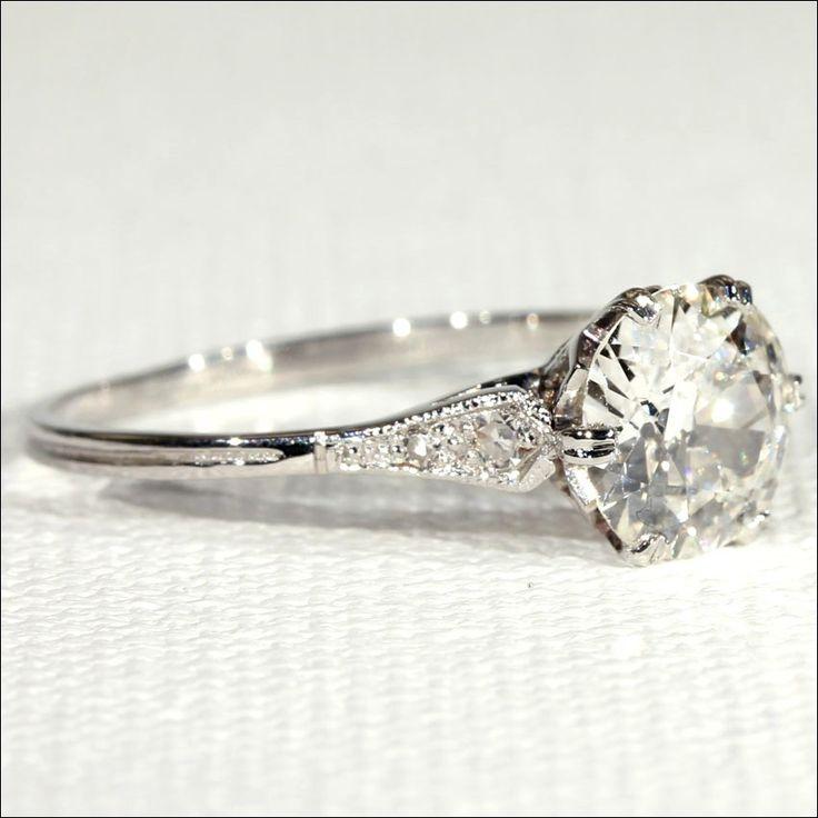 Hochzeit - Antique Edwardian 1.4ct Diamond Solitaire Ring In Platinum, European C. 1915