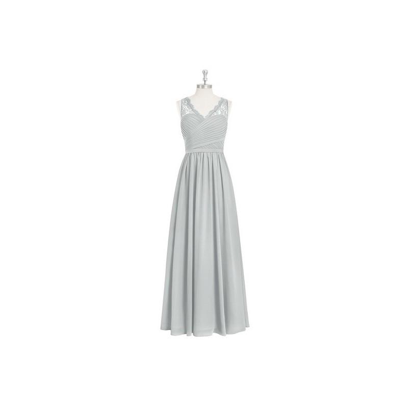 Wedding - Silver Azazie Beverly - Floor Length Chiffon And Lace V Neck Side Zip Dress - Charming Bridesmaids Store