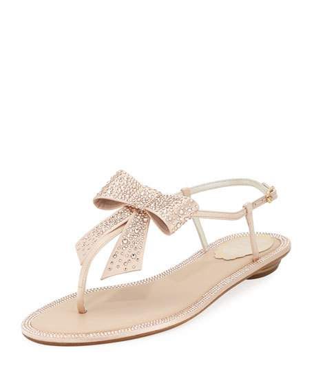 Hochzeit - Embellished Satin Flat Bow Sandal