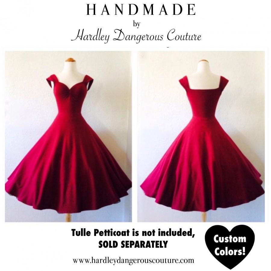 Mariage - Mod Ruby Red Rockabilly Swing Dress, Cranberry Pinup Dress, Vintage Burgundy Wine Stretch Knit, The CHERI Multiway Dress