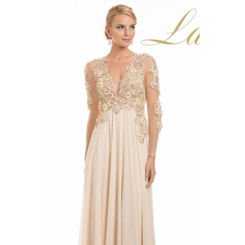زفاف - Beige Embellished Long Sleeved Gown by Lara Designs - Color Your Classy Wardrobe