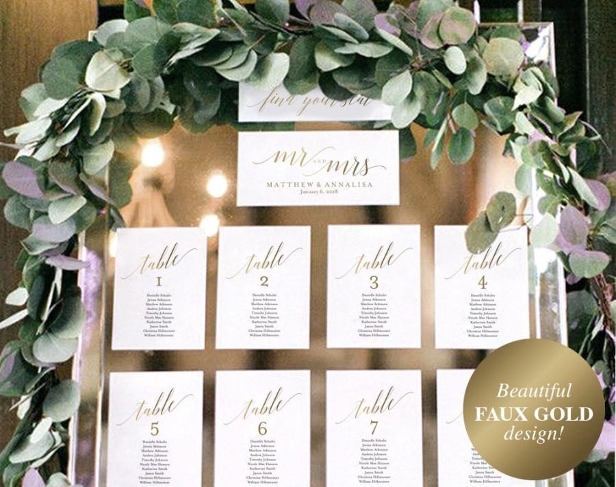 Hochzeit - Faux Gold Wedding Seating Chart Template, Seating chart Display, Wedding Seating Cards, Table Cards, PDF Instant Download #BPB324_5