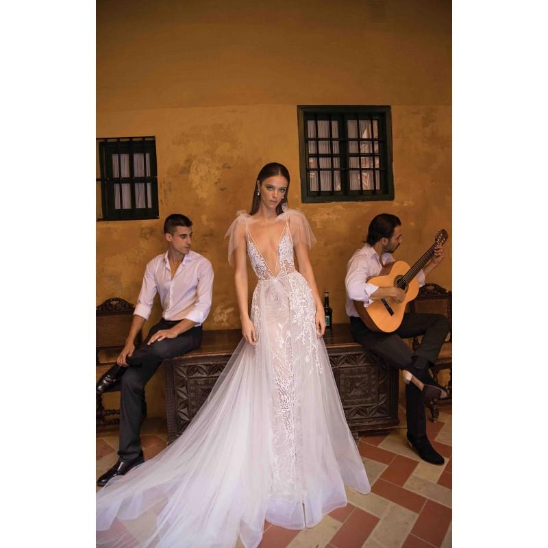 Свадьба - Berta Fall/Winter 2018 Style 18-121 Ivory Open Back Asymmetrical Spaghetti Straps Fit & Flare Lace Beading Dress For Bride - Crazy Sale Bridal Dresses