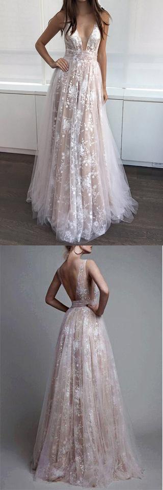 Wedding - A Line Prom Dresses,V-neck Sexy Evening Party Dresses, Long Formal DressOK186