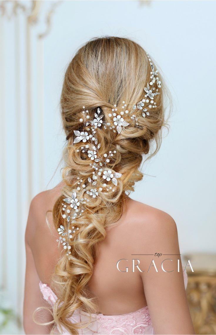 Hochzeit - DORA Flower Long Wedding Hair Accessories Crystal Bridal Wire Hair Vine Headpieces