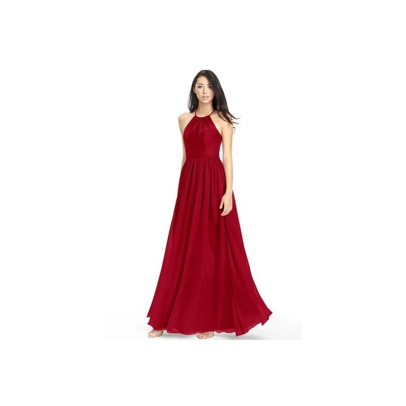 Wedding - Burgundy Azazie Kailyn - Halter Chiffon Strap Detail Floor Length Dress - Charming Bridesmaids Store
