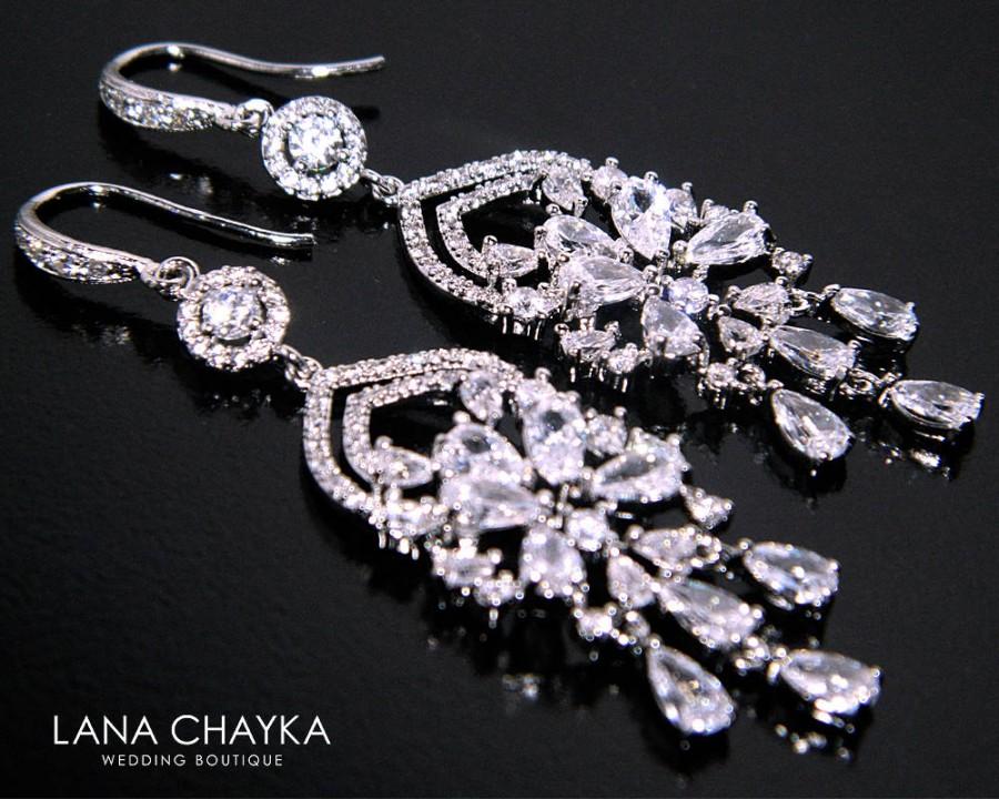 زفاف - Crystal Bridal Earrings, Cubic Zirconia Chandelier Earrings, Wedding CZ Dangle Earrings, Sparkly Crystal Earrings, Prom Crystal Jewelry - $39.50 USD