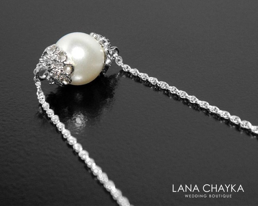 زفاف - White Pearl Bridal Necklace, Swarovski 8mm Pearl Sterling Silver Chain Necklace, Bridal Pearl Jewelry, Wedding Pearl Necklace, Bridesmaids - $25.40 USD