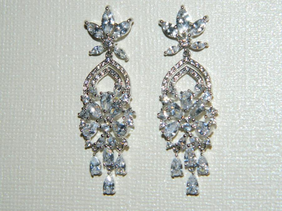 زفاف - Bridal Crystal Earrings, Cubic Zirconia Chandelier Earrings, Wedding CZ Dangle Earrings, Sparkly Crystal Earrings, Prom Crystal Jewelry - $39.90 USD