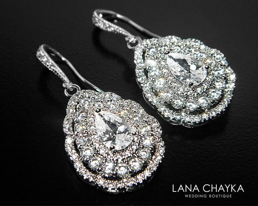 زفاف - Cubic Zirconia Bridal Earrings, Teardrop Crystal Wedding Earrings, CZ Chandelier Earrings, Sparkly Crystal Earrings, Prom Crystal Earrings - $36.50 USD