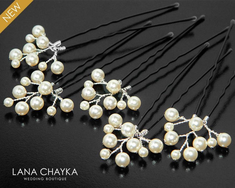 Свадьба - Pearl Bridal Hair Pins, Swarovski Ivory Pearl Hair Pieces, Set of 5 Wedding Pearl Hair Pins, Bridal Hair Jewelry, Bridal Hair Accessories - $26.90 USD