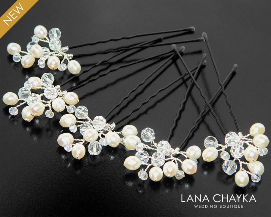Wedding - Pearl Crystal Bridal Hair Pins, Wedding Hair Pins, Bridal Floral Hair Jewelry, Bridal Crystal Pearl Accessories, Wedding Pearl Crystal Pins - $27.50 USD