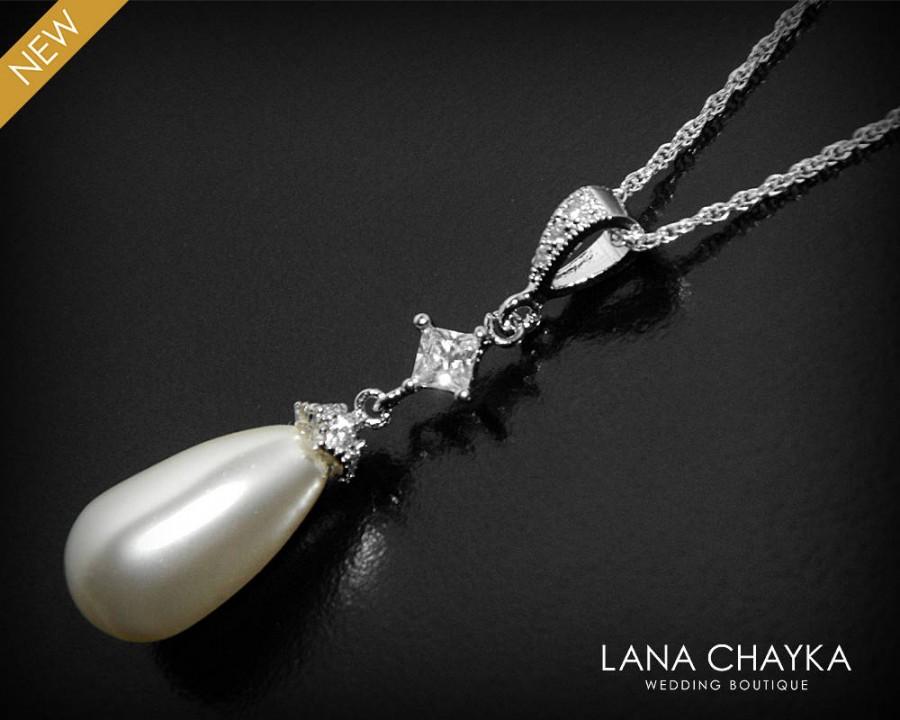 Свадьба - White Teardrop Pearl Bridal Necklace Swarovski Pearl Sterling Silver Necklace Single Pearl Wedding Necklace Bridal Bridesmaid Pearl Jewelry - $27.50 USD