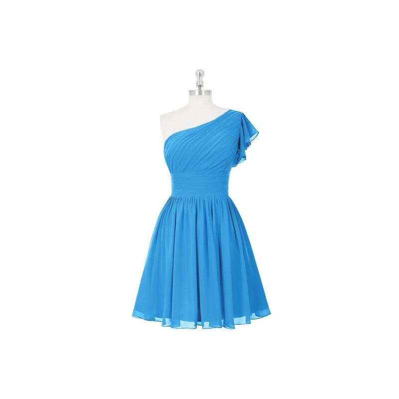 Hochzeit - Ocean_blue Azazie Carly - Chiffon Knee Length One Shoulder Side Zip Dress - Simple Bridesmaid Dresses & Easy Wedding Dresses