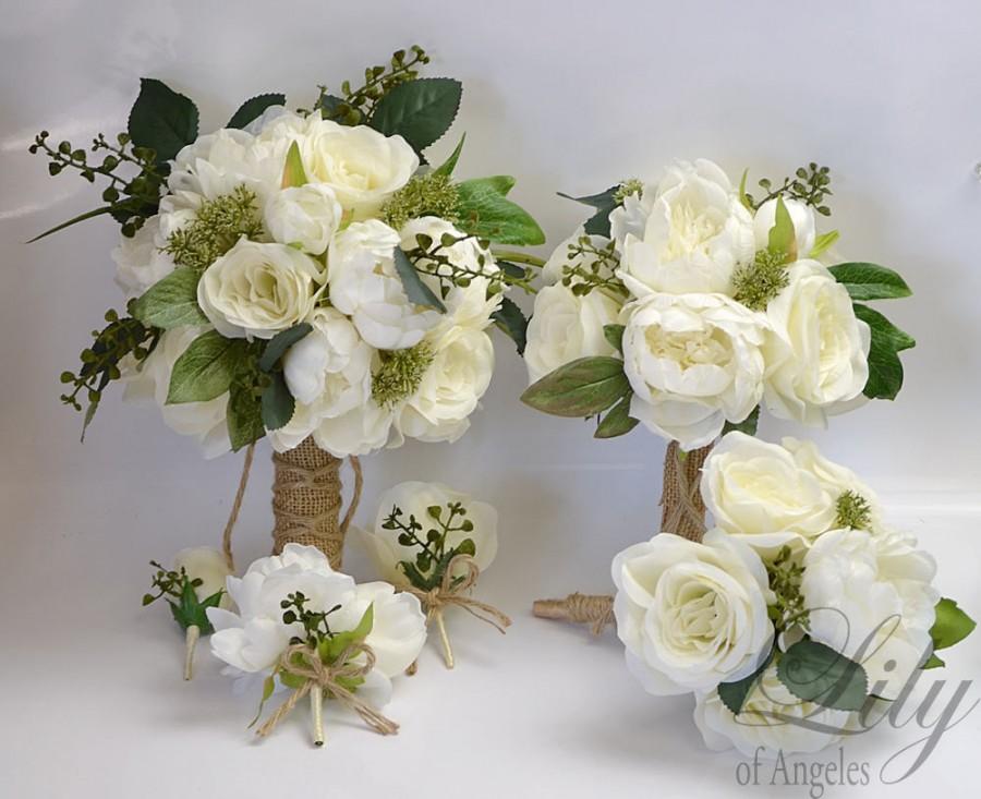 زفاف - Wedding Bouquet, Bridal Bouquet, Bridesmaid Bouquet, Silk Flower Bouquet, Wedding Flowers, Silk Bouquet, 17 Piece Package, Lily of Angeles