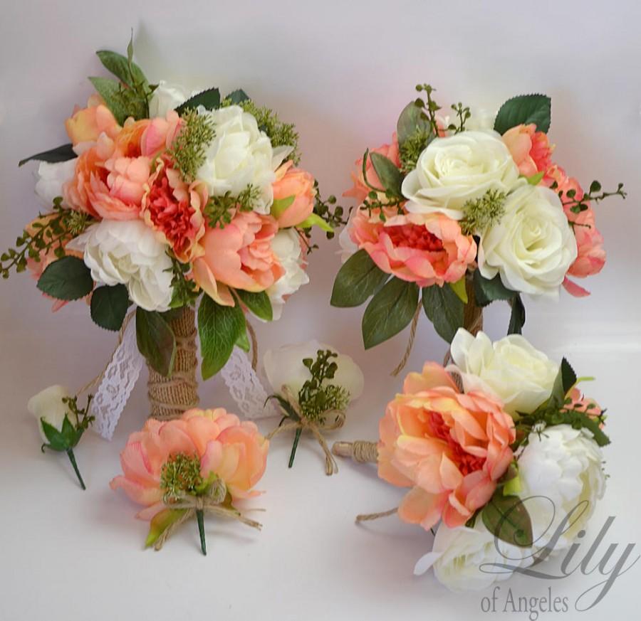 Hochzeit - Wedding Bouquet, Bridal Bouquet, Bridesmaid Bouquet, Silk Flower Bouquet, Wedding Flowers, Silk Bouquet, 17 Piece Package, Lily of Angeles