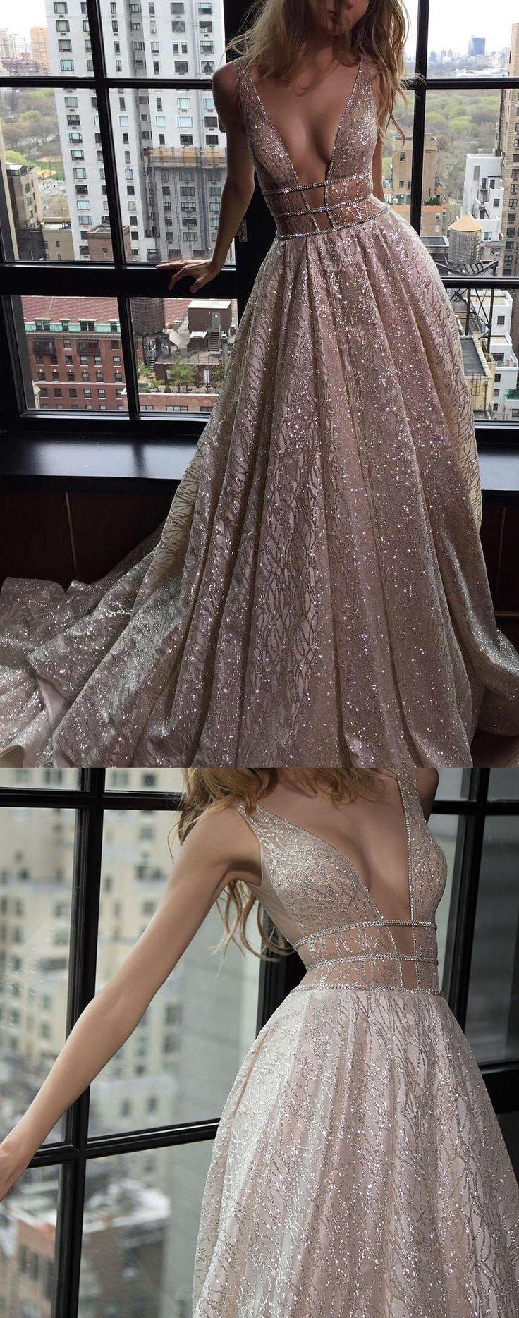 زفاف - Cheap Sequin Silver Prom Evening Dresses Glorious Long V-Neck Sleeveless Zipper Dresses WF02G58-751