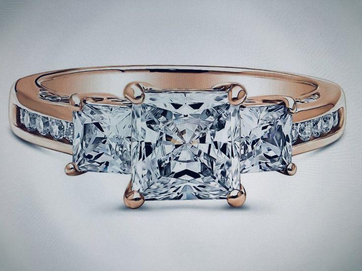 Hochzeit - A Perfect 14K Rose Gold 1.6CT Princess Cut Russian Lab Diamond Journey Ring