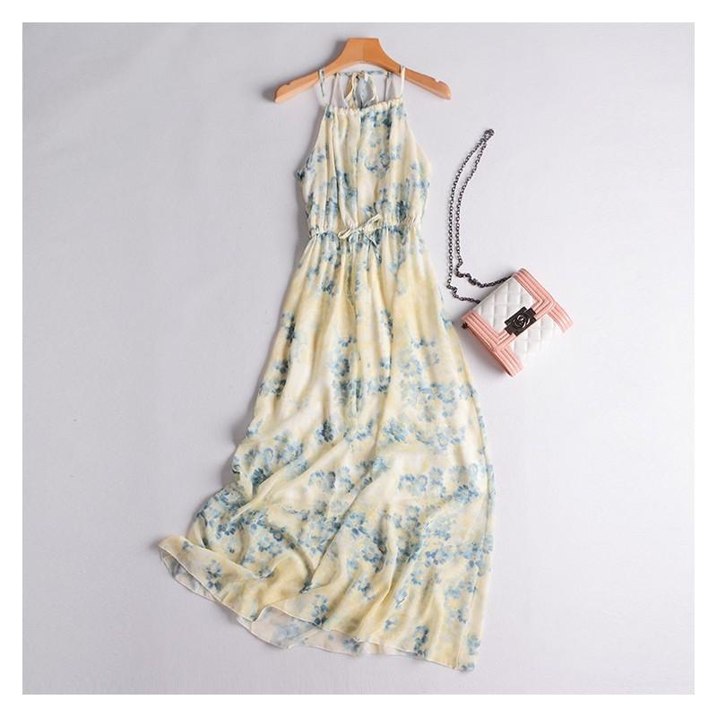 Mariage - Open Back Slimming High Waisted Chiffon Floral Summer Dress Beach Dress Basics - Discount Fashion in beenono