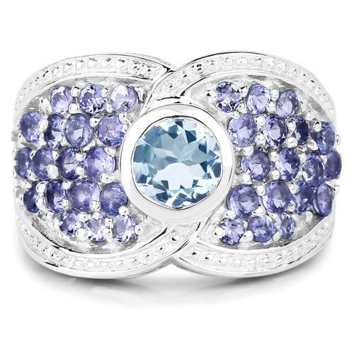Hochzeit - A Natural 1CT Baby Blue Round Cut Bezel Set Aquamarine Tanzanite Accent Ring