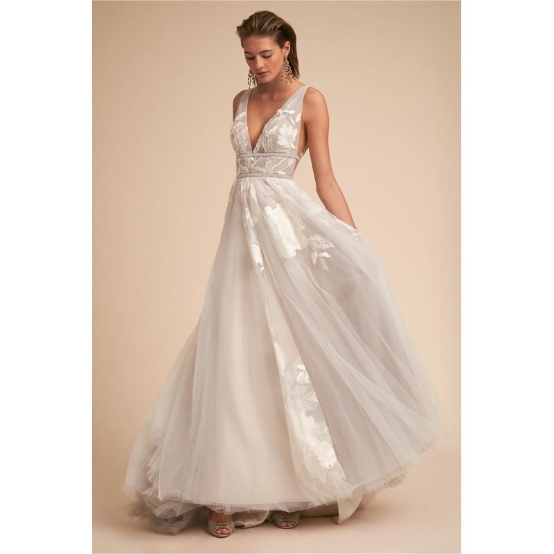 Wedding - BHLDN Spring/Summer 2018 Hearst Sweet Tulle Sweep Train Embroidery Spring Grey Sleeveless V-Neck Aline Bridal Dress - 2018 Spring Trends Dresses