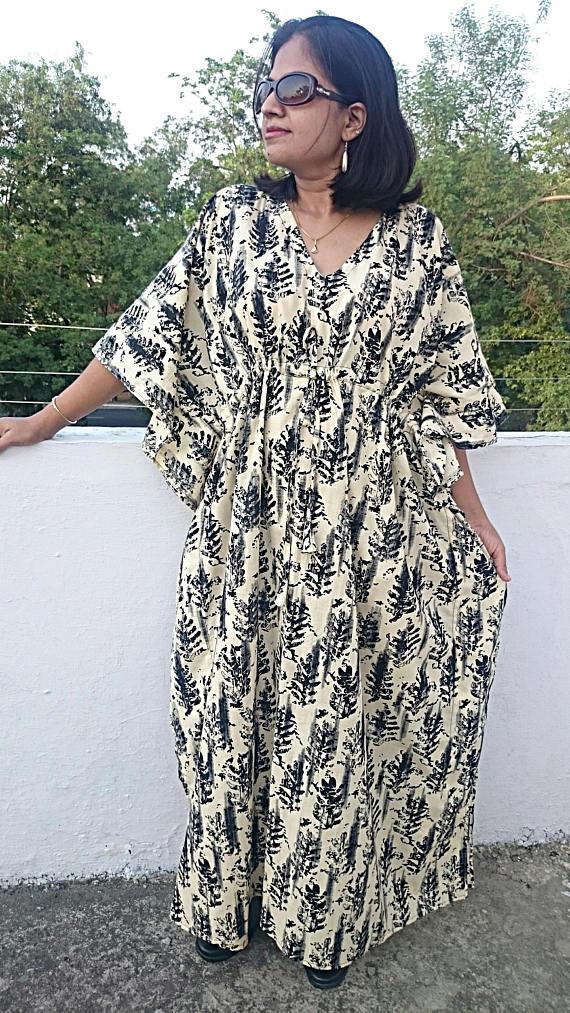 زفاف - Cotton Kaftan, Cotton Caftan, Beach Kaftan, kaftans, kaftan maxi dress, long caftan, indian maxi dress batik robe Beige women's clothing