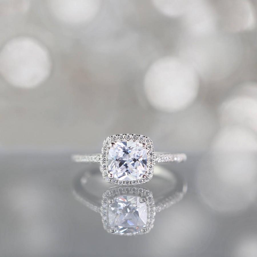زفاف - 1.5 Carat Halo Engagement Ring - Cushion Cut Simulated Diamond - Statement Piece, Vermeil Sterling Silver 925  Classic Timeless Promise Ring