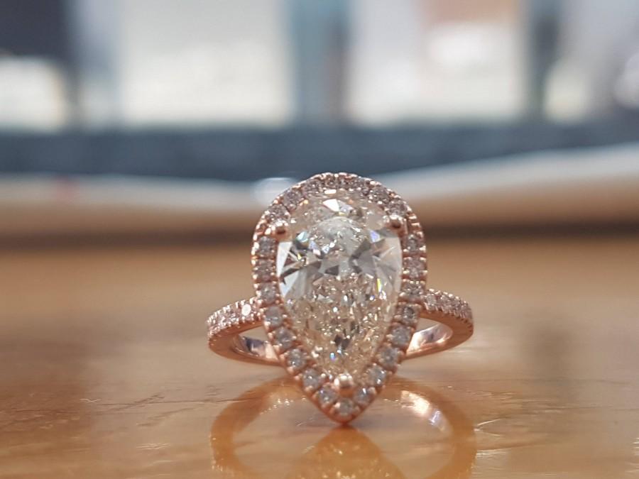 Hochzeit - 1 1/2 Carat Rose Gold Engagement Ring, Pear Shaped Engagement Ring, Pear Cut Engagement Ring,Art Deco Ring, Pear Engagement Ring Diamond