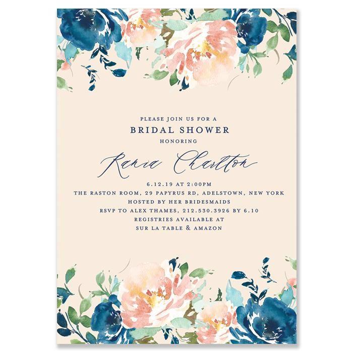 Hochzeit - "Rania" Peach Navy Floral Bridal Shower Invitation