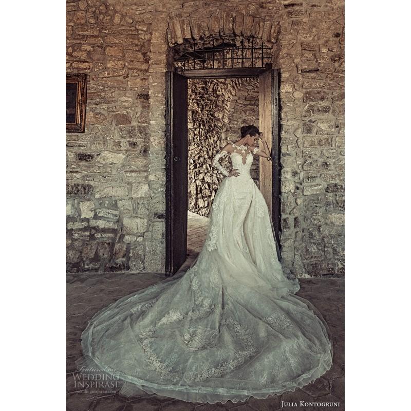 زفاف - Julia Kontogruni 2017 Long Sleeves Illusion Detachable Sweet Ball Gown Ivory Lace Beading Zipper Up Winter Hall Bridal Dress - Rolierosie One Wedding Store