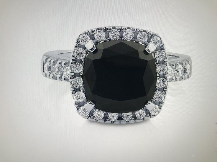 Hochzeit - A Perfect Black 5.4CT Cushion Cut Halo Russian Lab Diamond Engagement Ring