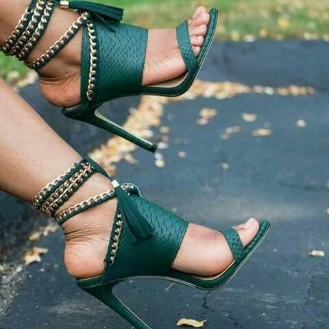 زفاف - Gold Chain Decorate Tassels Platform Stiletto Heels High Sandals
