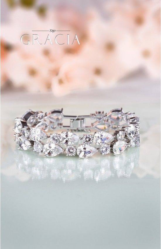 Hochzeit - CHLORIS Silver Crystal Bridal Wedding Bracelet