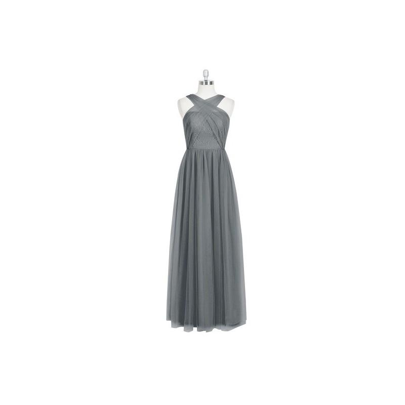 Wedding - Steel_grey Azazie Mallory - Tulle And Lace V Neck Floor Length Back Zip Dress - Simple Bridesmaid Dresses & Easy Wedding Dresses