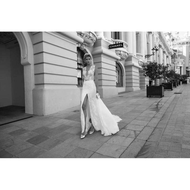 زفاف - Alessandra Rinaudo 2017 Brianna Lace with Sash Split Ivory Asymmetrical Sleeveless Aline Deep Plunging V-Neck Bridal Dress - 2018 Spring Trends Dresses