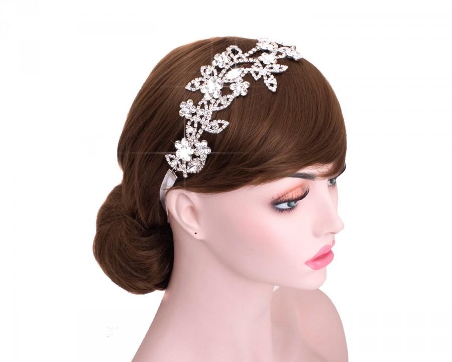 Wedding - Bridal detail rhinestone flower Headpiece,Wedding tiara,Prom Ribbon Tie Back Headband,Wedding Bridal Hair Accessories-R152