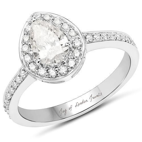 Hochzeit - A Natural 14K White Gold 1.03TCW Pear Cut Diamond Halo Engagement Ring