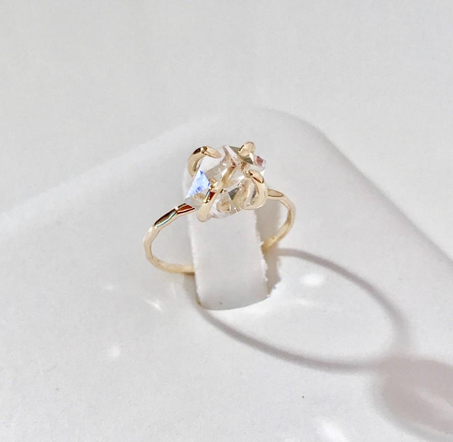 Wedding - 14k Diamond Ring,14k Herkimer Diamond Ring,  14k Herkimer Diamond Ring, Natural/ Raw Diamond quartz Ring, 14k Engagement Ring, 14k Promise